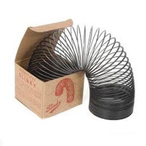 Original Black Metal Slinky toy in antique style box